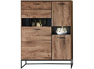 4251581570116 - Lomadox - Highboard im Industrial Design in Haveleiche Cognac mit graphit MINNEAPOLIS-55 inkl LED-Beleuchtung b h t ca 110 148 38 cm - braun