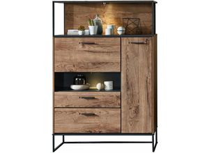 4251581570123 - Lomadox - Highboard im Industrial look in Haveleiche Cognac mit graphit MINNEAPOLIS-55 inkl LED-Beleuchtung b h t ca 99 151 38 cm - braun