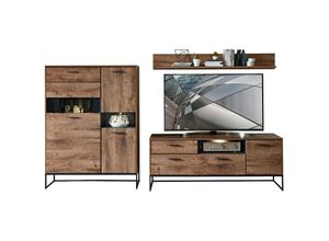 4251581570314 - TV-Wohnwand-Set MINNEAPOLIS-55 Industrial-Design in Haveleiche Cognac Dekor mit Matera anthrazit b h t ca 310 165 48 cm - braun