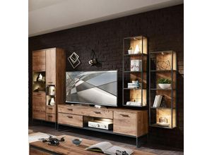 4251581570321 - Lomadox - Industrial-Design TV-Wohnwand MINNEAPOLIS-55 in Haveleiche Cognac Dekor mit Matera anthrazit b h t ca 320 196 48 cm - braun