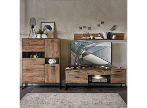 4251581570345 - TV-Wohnwand im Industrial Look in Haveleiche Cognac Dekor mit graphit MINNEAPOLIS-55 b h t ca 310 165 48 cm - braun