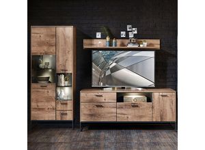 4251581570383 - TV-Wohnwand im Industrial-Design MINNEAPOLIS-55 in Haveleiche Cognac Dekor mit graphit b h t ca 269 196 48 cm - braun