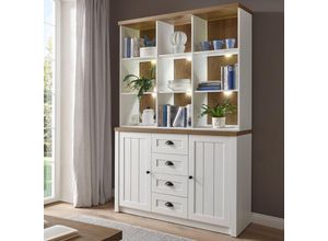 4251581572820 - Lomadox - Esszimmer Buffetschrank im Landhausstil PISA-61 in Pinie weiß und Eiche hell b h t 130 198 43cm - braun