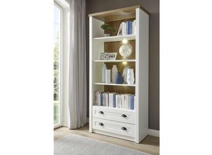 4251581572981 - Bücherregal mit 2 Schubkästen im Landhausstil PISA-61 in Pinie weiß und Eiche hell b h t ca 90 198 43 cm - braun