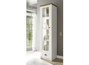 4251581573148 - Lomadox - Vitrine im Landhausstil PISA-61 in Pinie weiß und Eiche hell inkl led b h t ca 50 198 43 cm - braun