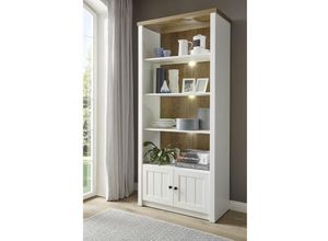 4251581573162 - Esszimmer-Regalschrank im Landhausstil PISA-61 in Pinie weiß und Eiche hell mit led b h t ca 90 198 43 cm - braun