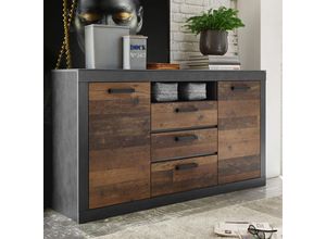 4251581573407 - Lomadox - Industrial-Design Sideboard BERLIN-61 in Old Mix Dekor mit Matera grau b h t ca 153 87 43 cm - grau