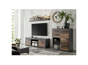 4251581573483 - Lomadox - Mediawand TV-Wohnwand im Industrial-Design BERLIN-61 in Old Mix Dekor mit Matera grau b h t ca 265 104 43 cm - braun