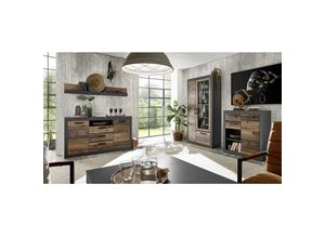 4251581573872 - Lomadox - Wohnwand-Set mit Sideboard & Kommode im Industrial-Design BERLIN-61 in Old Mix Dekor mit Matera grau inkl led b h t ca 382 201 43 cm