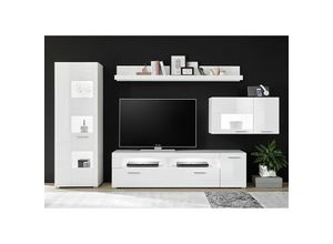 4251581574350 - TV-Media-Wohnwand in Hochglanz weiß CLAVI-61 inkl LED-Beleuchtung b h t ca 318 170 40 cm - weiß