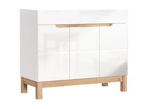 4251581575661 - Lomadox - Waschtischunterschrank 100 cm SOLNA-56 Hochglanz weiß mit Wotaneiche b x h x t ca 100 x 85 x 46cm - weiß