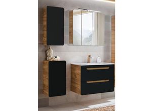 4251581575944 - Badezimmer Set in seidenmatt anthrazit mit Wotan Eiche Nb new-luton mit 81 cm Keramik-Waschtisch & LED-Spiegelschrank b h t ca 130 200 46 cm - grau