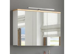 4251581576088 - Lomadox - Spiegelschrank 100cm mit LED-Beleuchtung SOLNA-56 weiß mit Wotaneiche b h t ca 100 74 20 cm - weiß