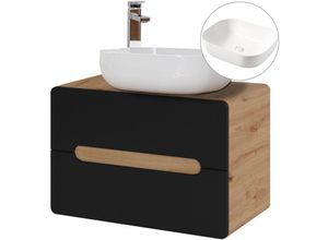 4251581576163 - Waschtischunterschrank 80 cm mit 51 cm Keramik-Waschbecken NEW-LUTON in seidenmatt anthrazit mit Wotan Eiche Nb B H T ca 80 68 46 cm - grau 4251581576163 - Waschtischunterschrank 80 cm mit 51 cm Keramik-Waschbecken NEW-LUTON in seidenmatt anthrazit mit Wotan Eiche Nb B H T ca 80 68 46 cm - grau