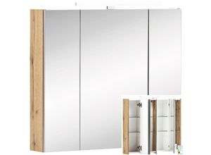 4251581577849 - Lomadox - Spiegelschrank 80cm in Eiche-Landhaus DABO-04 mit LED-Beleuchtung b h t 80 71-75 16 cm - braun