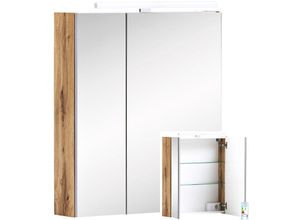 4251581577856 - Lomadox - Spiegelschrank 60cm in Eiche-Landhaus DABO-04 mit LED-Beleuchtung b h t 60 71-75 16 cm - braun