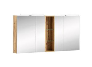 4251581577962 - Lomadox - LED-Spiegelschrank mit Regal in Eiche Landhaus DABO-04 inkl Beleuchtung b h t 1416 71-75 16 cm - braun