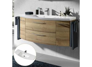 4251581579102 - Lomadox - Waschtischunterschrank 121cm inkl Waschbecken CERVIA-66 in Riviera Eiche b h t 121 48 505 cm - braun