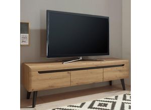 4251581579751 - Lomadox - tv Lowboard 160cm im skandinavischen Design TIROL-61 Eiche Artisan mit schwarz b h t ca 160 50 40cm - braun