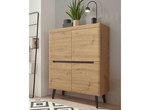 4251581579782 - Highboard mit 4 Türen TIROL-61 skandinavisches Design in Eiche Artisan mit Schwarz b h t ca 107 134 40cm - braun