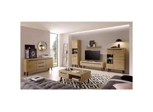 4251581580160 - Wohnwand Komplett Set mit Couchtisch und Sideboard in Eiche Artisan mit Schwarz TIROL-61 skandinavisches Design - braun