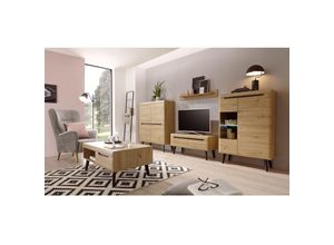 4251581580184 - Wohnwand mit Couchtisch in Eiche Artisan mit Schwarz TIROL-61 skandinavisches Design b h t 344 170 40 - braun