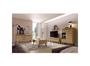 4251581580191 - Wohnwand in Eiche Artisan mit Schwarz TIROL-61 mit Couchtisch und Sideboard skandinavisches Design - braun