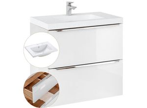 4251581582850 - Lomadox - Waschtisch-Unterschrank 60cm mit Waschbecken TOSKANA-56 Hochglanz weiß b h t ca 61 61 46 cm - weiß