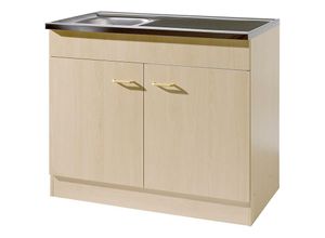 4251581583703 - Lomadox - Küchen-Spülenschrank 100cm mit Auflagespüle und Siphon SALERNO-03 Buche Dekor Breite b h t 100x85x50cm