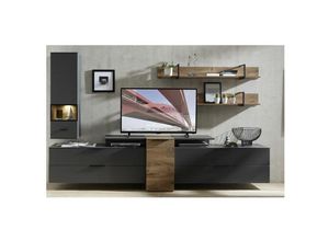 4251581584335 - Wohnzimmer Wohnwand MADEIRA-36 inkl LED-Beleuchtung in graphit und Haveleiche Nb cognac b h t ca 320 199 50cm - braun