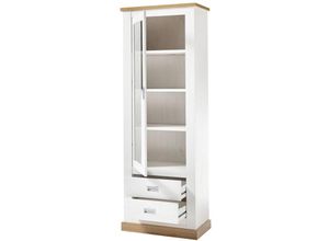 4251581584687 - Vitrine OSIMO-61 in Pinie Weiß Absetzungen in Wotan Eiche - b h t 73 204 40 cm - weiß