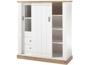 4251581584786 - Lomadox - Highboard OSIMO-61 in Pinie Weiß Absetzungen in Wotan Eiche - b h t ca 126 140 50 cm - weiß