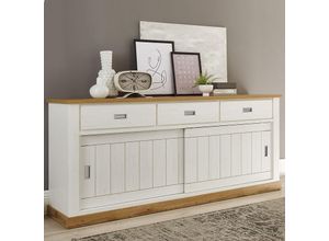 4251581584809 - Sideboard OSIMO-61 in Pinie Weiß mit Absetzungen in Wotan Eiche - b h t 215 95 50 cm - weiß