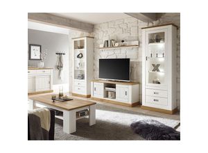 4251581585493 - Wohnwand & Couchtisch Set Landhausstil OSIMO-61 Pinie weiß Wotaneiche b h t ca 324 204 46 cm - weiß