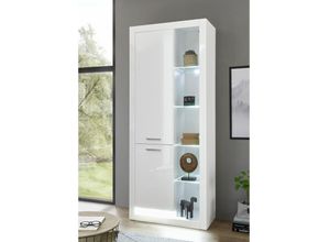 4251581585684 - Vitrinenschrank in Hochglanz weiß MAILAND-61 inkl LED-Beleuchtung b h t 80 195 37cm - weiß