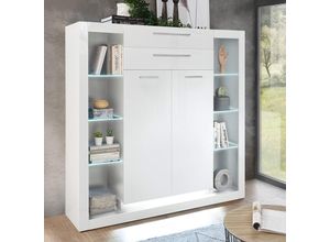 4251581585707 - Lomadox - Highboard in Hochglanz weiß MAILAND-61 mit Beleuchtung b h t 141 139 37cm - weiß