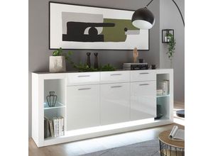 4251581585721 - Lomadox - Sideboard in Hochglanz weiß MAILAND-61 inkl LED-Beleuchtung b h t 198 83 43cm - weiß