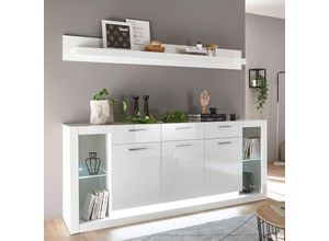 4251581585790 - Modernes Design Sideboard & Wandboard Set MAILAND-61 in Hochglanz weiß inkl LED-Beleuchtung b h t 198 123 43cm - weiß