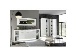 4251581585837 - Lomadox - Modernes Design Wohnzimmer Set mit Sideboard und 2 Vitrinenschränke MAILAND-61 in Hochglanz weiß mit Beleuchtung b h t 398 195 37-43 cm