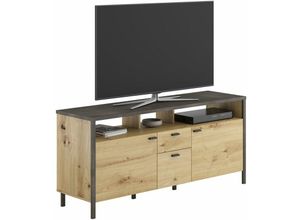 4251581586490 - TV-Lowboard INDORE-10 im Industrial Stil in Artisan Eiche Nb Stahl dunkel b h t ca 143 65 405 cm - schwarz