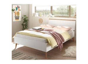 4251581586889 - Doppelbett MAINZ-61 im skandinavian Design weiß matt mit Eiche Riviera Nb b h t ca 145x44x210 cm - braun 4251581586889 - Doppelbett MAINZ-61 im skandinavian Design weiß matt mit Eiche Riviera Nb b h t ca 145x44x210 cm - braun