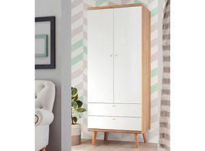 4251581586926 - Lomadox - Kleiderschrank MAINZ-61 im skandinavisches Design Eiche Riviera Nb weiß matt b h t ca 80x197x56 cm - braun