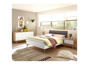 4251581586940 - Lomadox - Schlafzimmer Jugendzimmer Set 3-teilig MAINZ-61 im Skandinavien Design in Eiche Riviera weiß matt und grau - braun