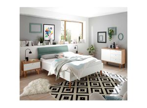4251581587008 - Lomadox - Schlafzimmer Jugendzimmer Kombination MAINZ-61 Scandi Stil weiß matt Eiche Riviera und mint grün - braun