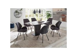 4251581589651 - Esszimmer Komplett Set KAPRUN-119 moderner Look Ausziehtisch mit Keramikoberfläche in dunkelbraun rost Polsterstühle mit Kunstleder in anthrazit