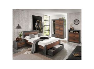 4251581590848 - Lomadox - Schlafzimmer Komplett Set BERLIN-S-61 im Industrial Look Matera anthrazit grau mit Old Mix Dekor - braun