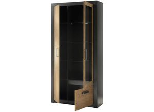 4251581591050 - Wohnzimmer Vitrinenschrank BAKU-61 in Fresco anthrazit mit Kastanienbraun BxHxT ca 97x200x35 cm - braun