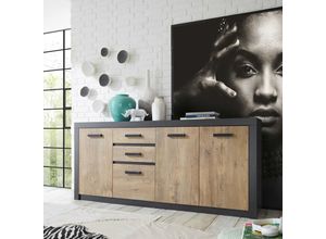 4251581591081 - Lomadox - Esszimmer Sideboard BAKU-61 in Fresco anthrazit mit Kastanienbraun BxHxT ca 198x88x42 cm - braun