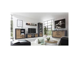 4251581591166 - Wohnwand Komplett Set mit Sideboard BAKU-61 inkl LED-Beleuchtung a++ in Fresco anthrazit mit Kastanienbraun BxHxT ca 330x200x42 cm - braun