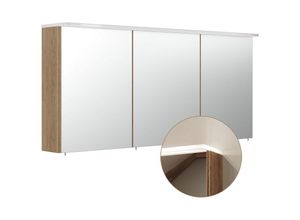 4251581591524 - Lomadox - Badezimmer Spiegelschrank 140cm NEWLAND-02 inkl LED-Acryllampe (Leuchtboden) Eiche hell Nb b h t 140 635 17-22 cm - braun